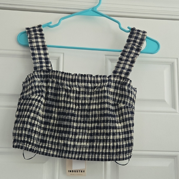 Gingham Crop Top And Maxi Skirt Set Navy and White M - Picture 2 of 6